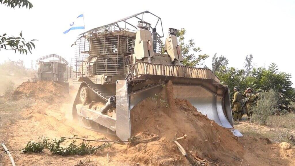 IDF Caterpillar D9 armored bulldozers operating in Gaza (2023).
